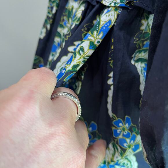 Cara Cara Jazzy Blue Green Print Puff Sleeve Smocked Cotton Midi Dress Sz S - Picture 11 of 13